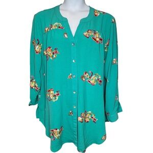 Anthropologie Figueroa & Flower Turquoise Embroidered Dragon Tunic‎ Top Sz 1X